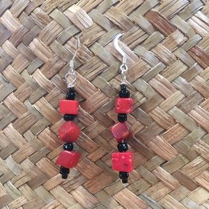 Cubed Coral Earrings with Sterling Silver Finding